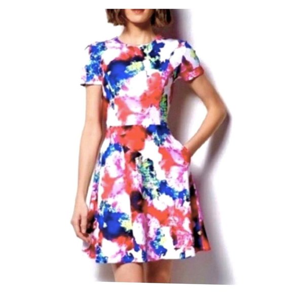 Milly Dresses & Skirts - Milly Rosabella Floral Scuba Knit Short Sleeve Skater Dress Size 10